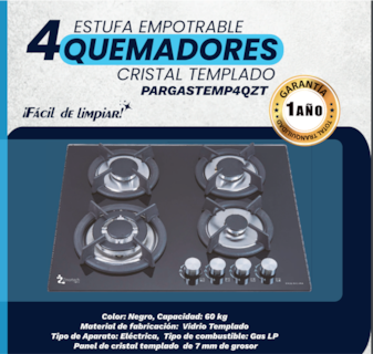Foto 2 | Parrilla Empotrable Zmartech 4 Quemadores Cristal Templado