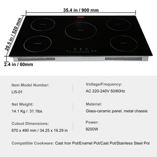 Foto 7 | Estufa Eléctrica Vevor de 5 Quemadores-Venta Internacional