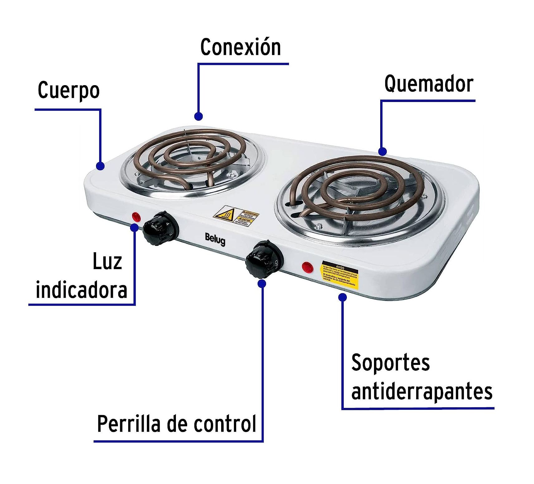 Foto 3 pulgar | Parrilla Eléctrica Belug con 2 Quemadores Blanco