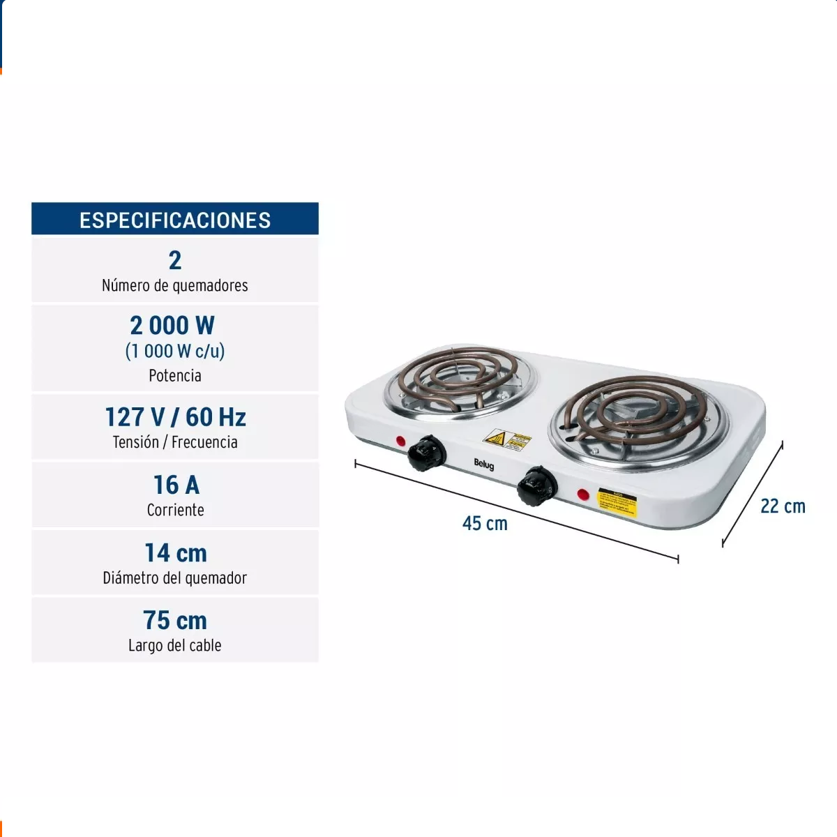 Foto 4 pulgar | Parrilla Eléctrica Belug con 2 Quemadores Blanco
