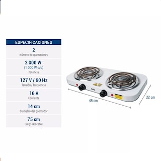 Foto 3 | Parrilla Eléctrica Belug con 2 Quemadores Blanco