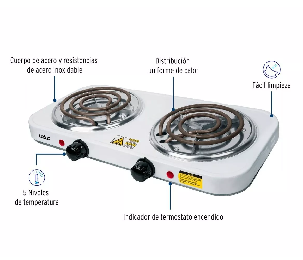Foto 3 pulgar | Parrilla Eléctrica 2 Quemadores Blanca 127v