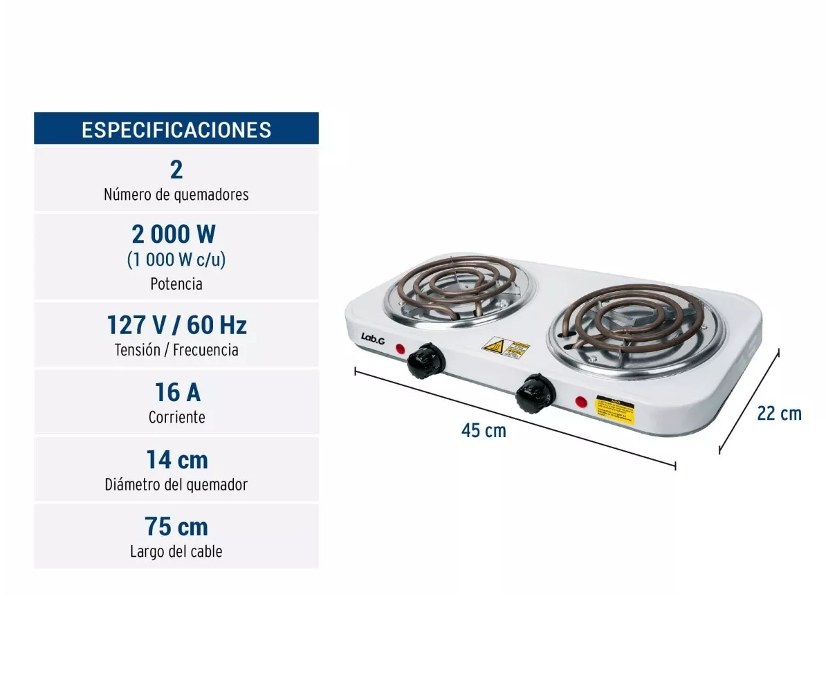 Foto 4 pulgar | Parrilla Eléctrica 2 Quemadores Blanca 127v