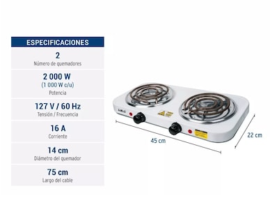 Foto 3 | Parrilla Eléctrica 2 Quemadores Blanca 127v