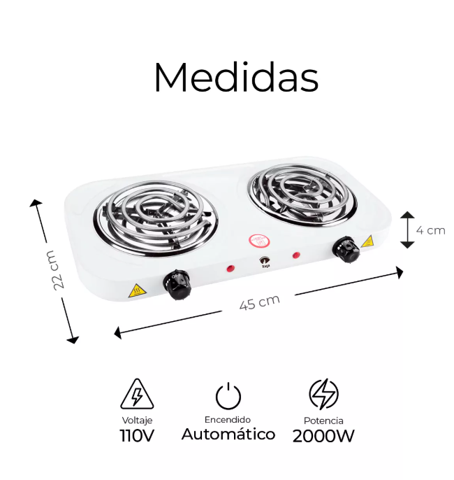 Foto 2 | Parrilla Eléctrica 2 Quemadores Acero Inoxidable 2000w Color Blanco