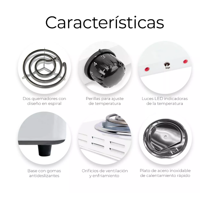 Foto 3 | Parrilla Eléctrica 2 Quemadores Acero Inoxidable 2000w Color Blanco