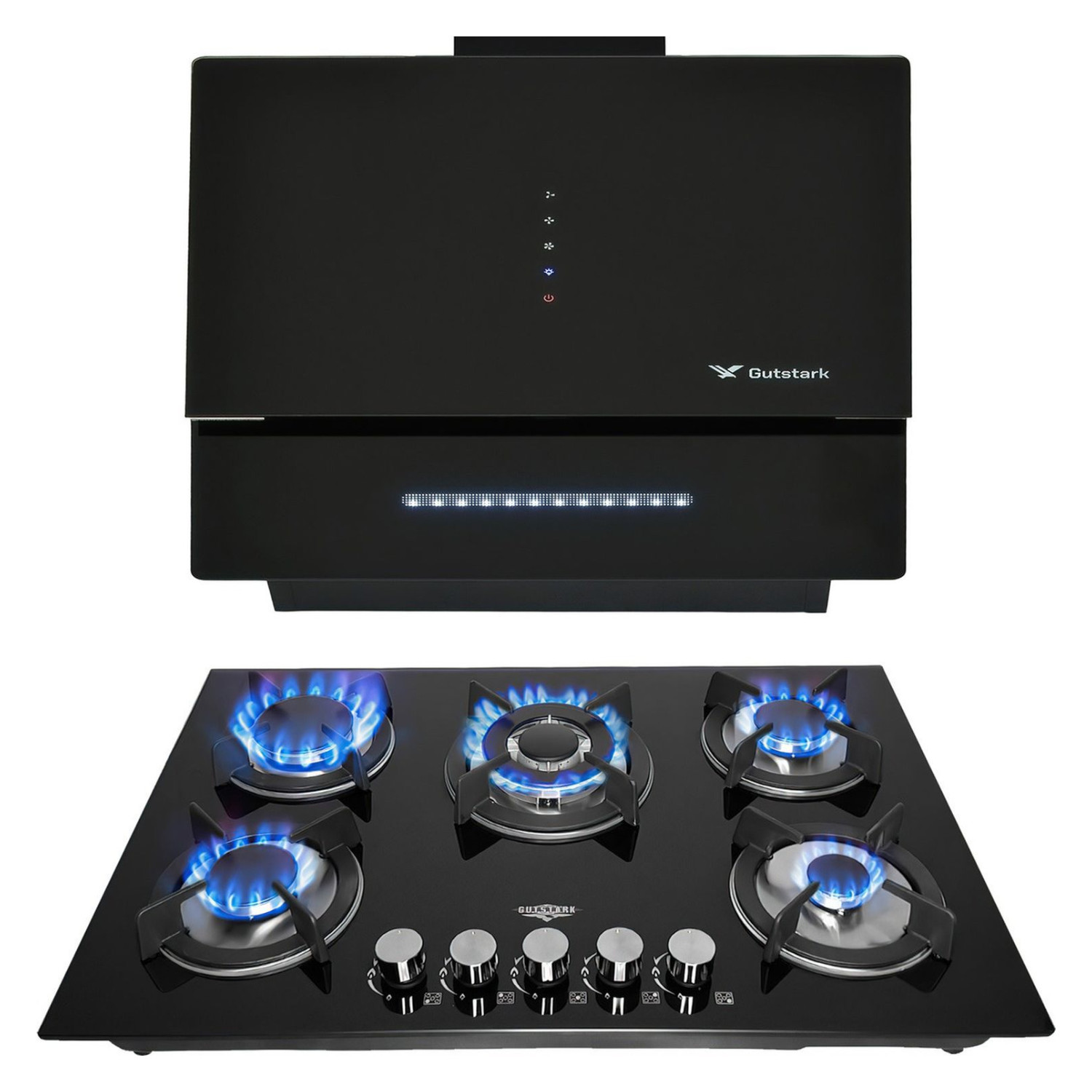 Foto 2 pulgar | Combo Campana Extractor Plegable y Parrilla de Cristal 5 Quemadores Gutstark