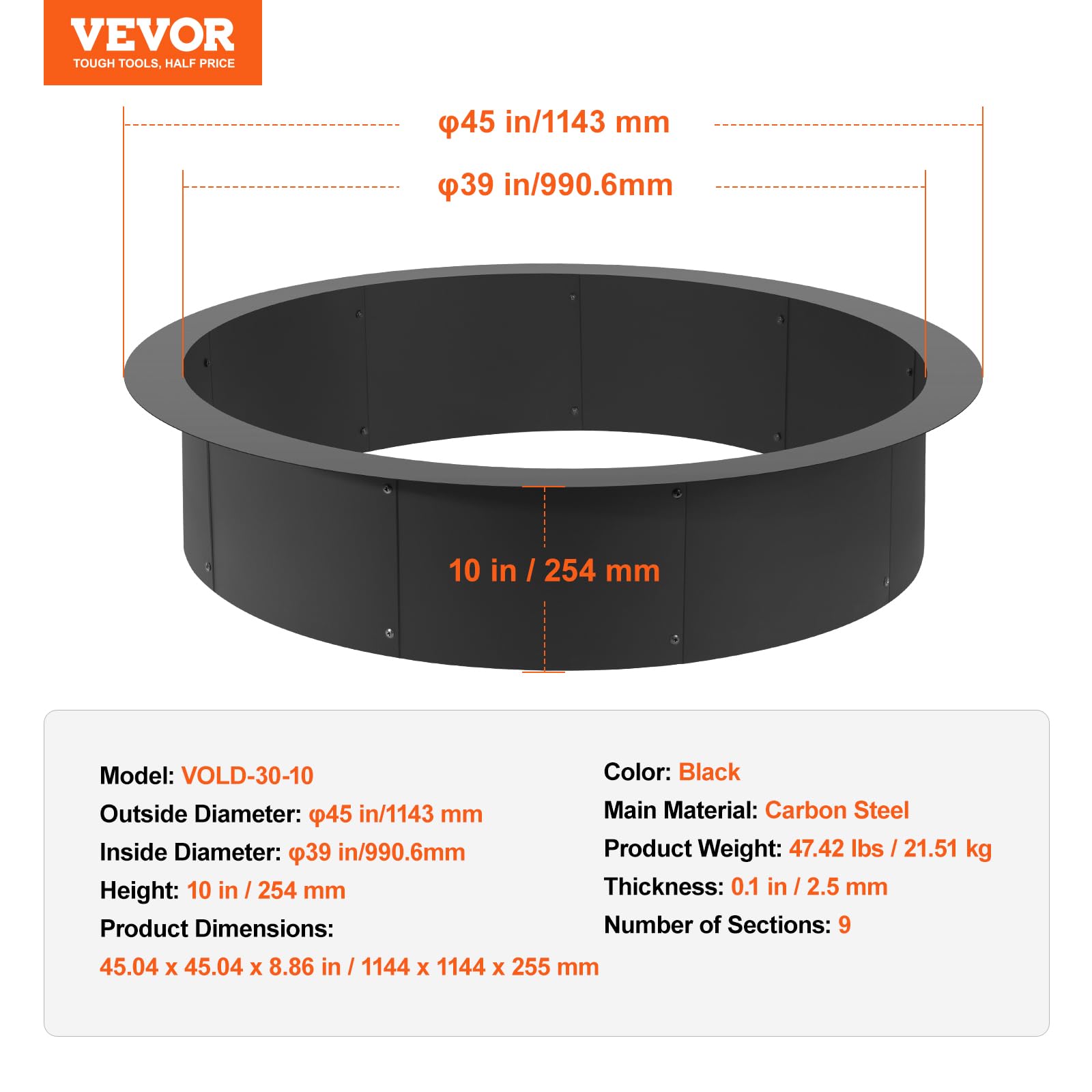 Foto 8 pulgar | Anillo para Fogata Vevor Negro-Venta Internacional