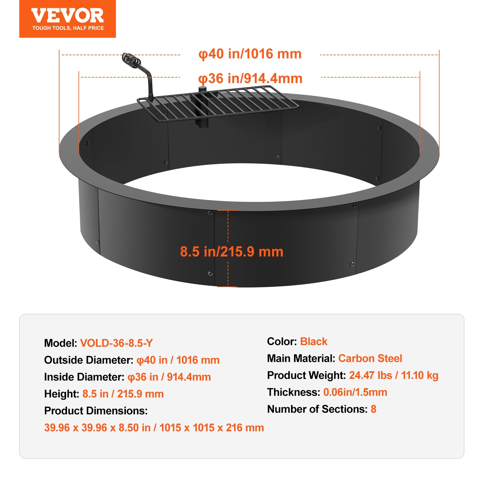 Foto 8 pulgar | Aro para Fogata Vevor 40 cm-Venta Internacional