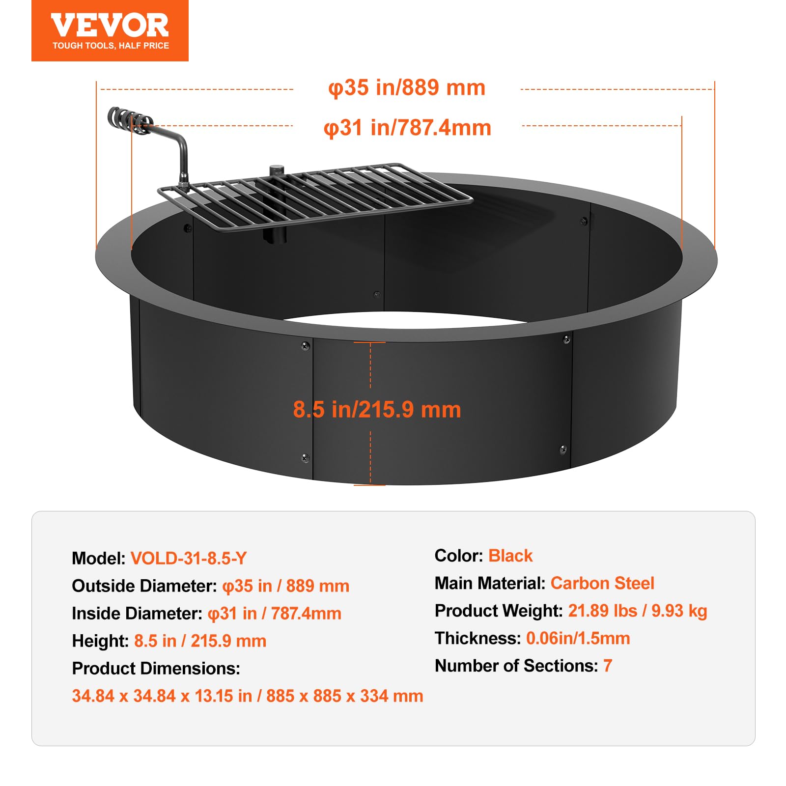 Foto 8 pulgar | Aro para Fogata Vevor 35 cm-Venta Internacional