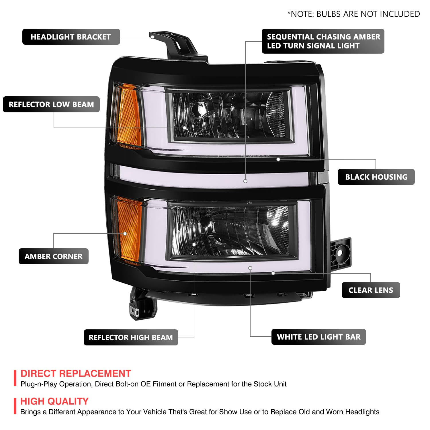 Foto 2 | Barra De Luces 3d Para Faros Delanteros Dna Motoring Silverado 1500 14-15 - Venta Internacional.