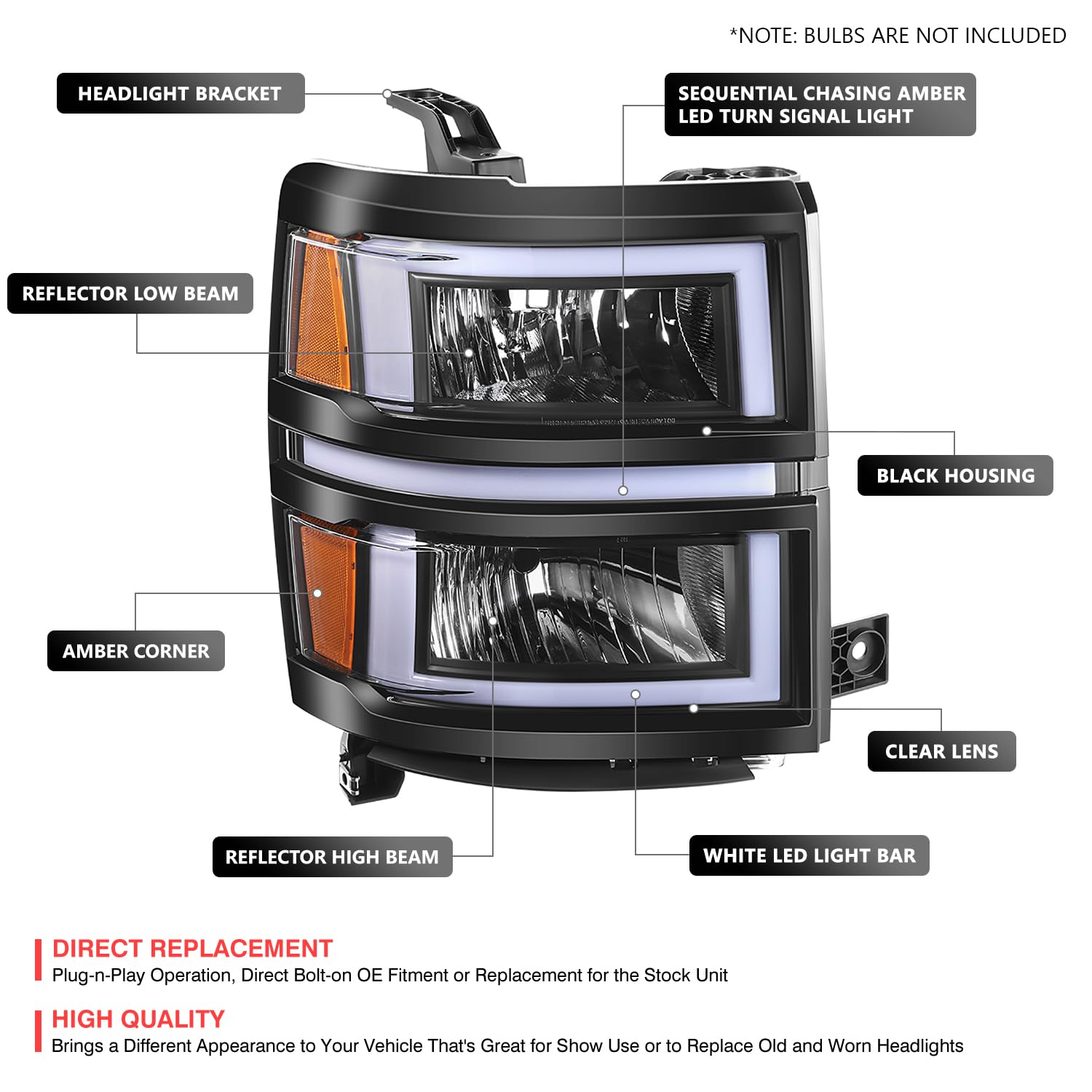 Foto 2 | Barra De Luces 3d Para Faros Delanteros Dna Motoring Silverado 1500 14-15 - Venta Internacional.