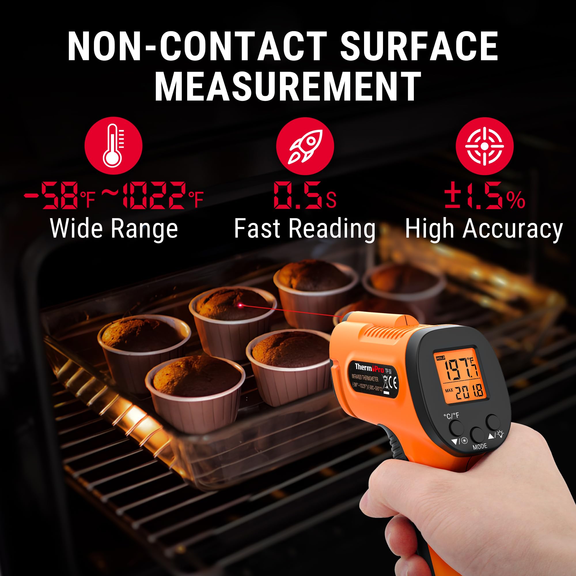 Foto 3 | Pistola De Temperatura Thermopro Tp30 Infrarroja Con Puntero Láser - Venta Internacional.
