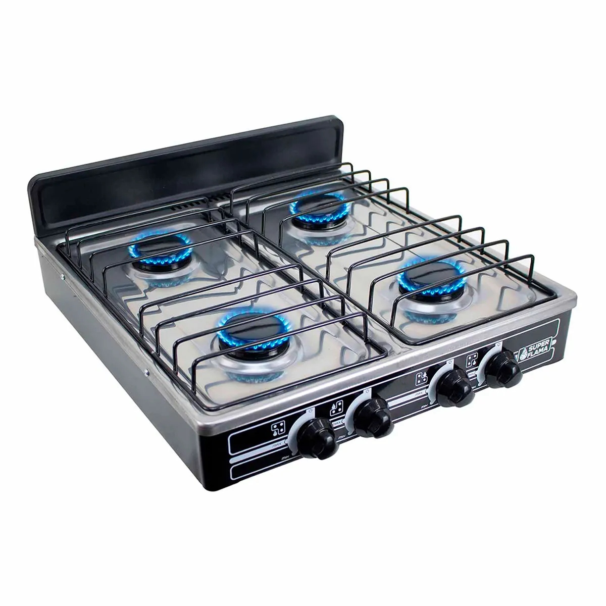 Parrilla 4 Quemadores Superflama con Cubierta de Acero Negro
