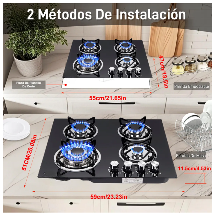 Foto 3 pulgar | Parrilla de Gas Empotrables Estufas 4 Quemadores Negra