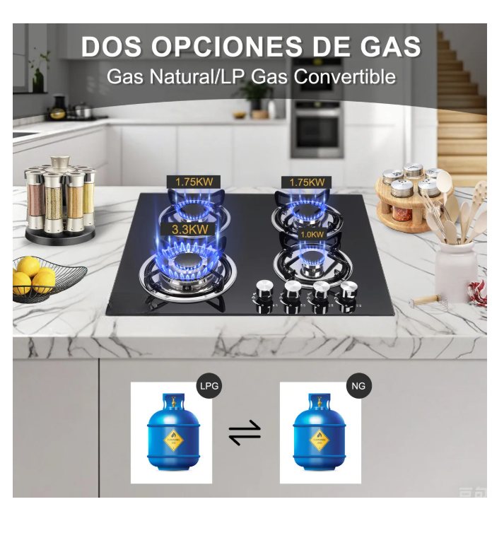 Foto 4 pulgar | Parrilla de Gas Empotrables Estufas 4 Quemadores Negra
