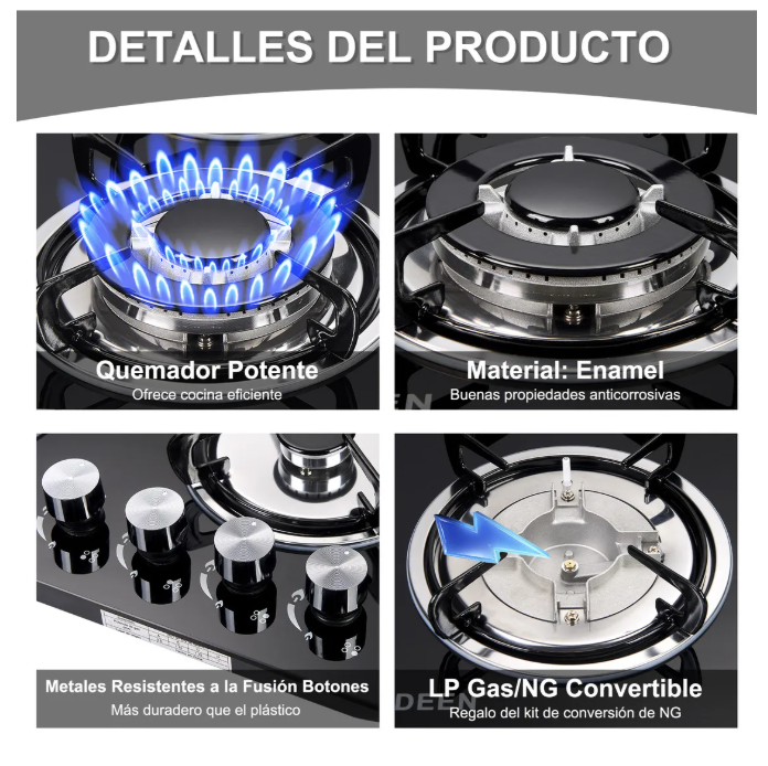 Foto 5 pulgar | Parrilla de Gas Empotrables Estufas 4 Quemadores Negra