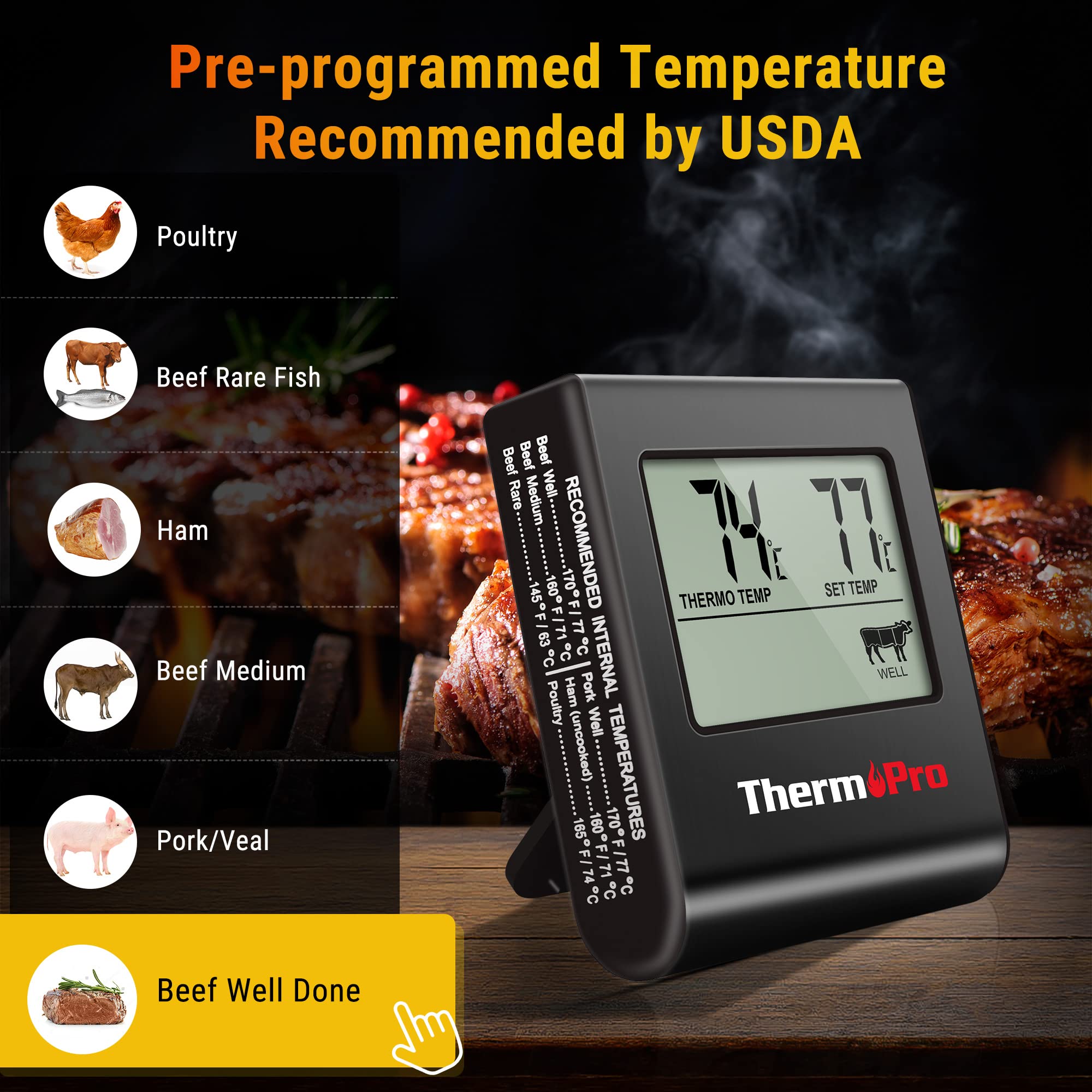 Foto 3 pulgar | Termómetro Digital Para Carne Thermopro Tp16 Lcd Con Temporizador Y Sonda - Venta Internacional.