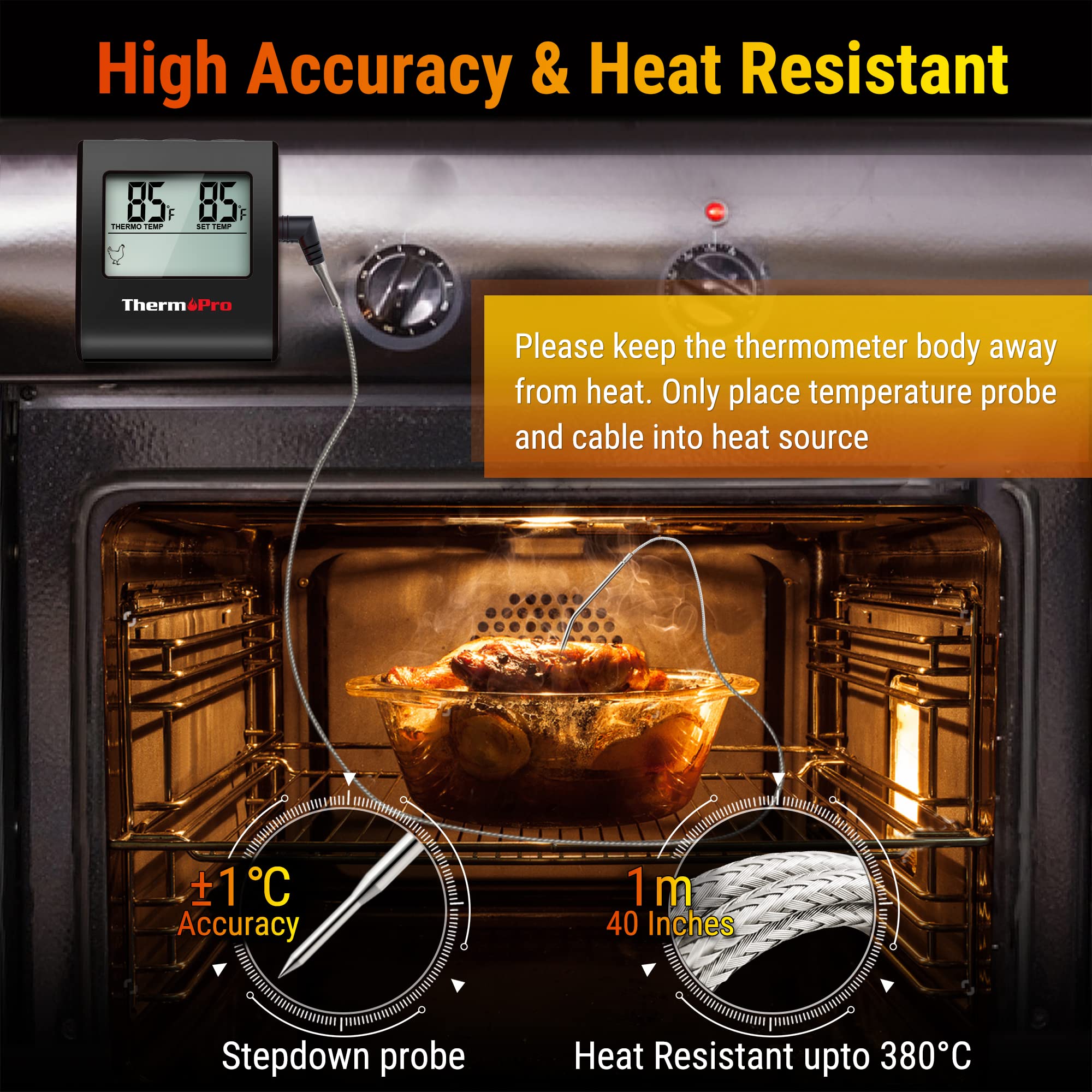 Foto 4 pulgar | Termómetro Digital Para Carne Thermopro Tp16 Lcd Con Temporizador Y Sonda - Venta Internacional.