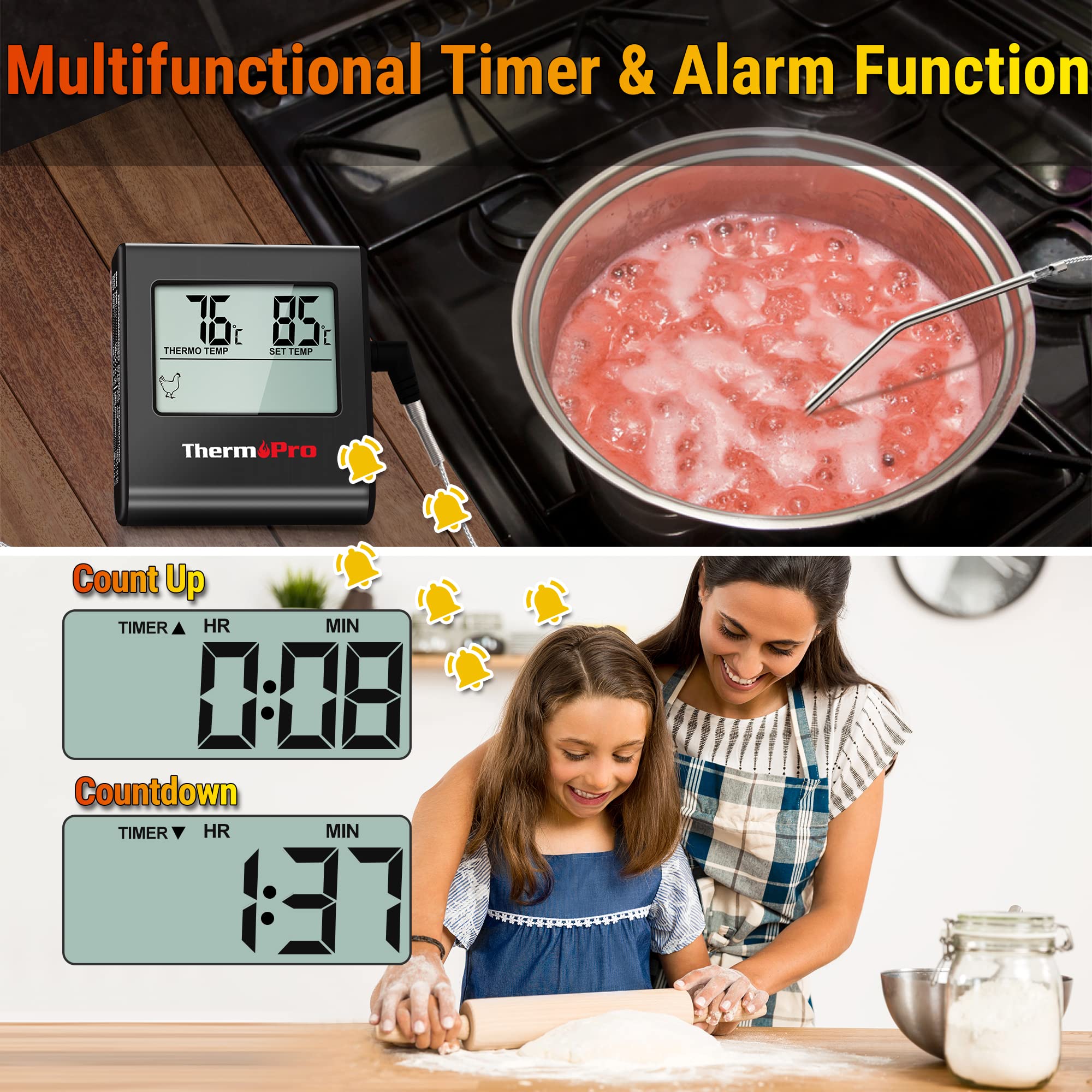 Foto 6 pulgar | Termómetro Digital Para Carne Thermopro Tp16 Lcd Con Temporizador Y Sonda - Venta Internacional.
