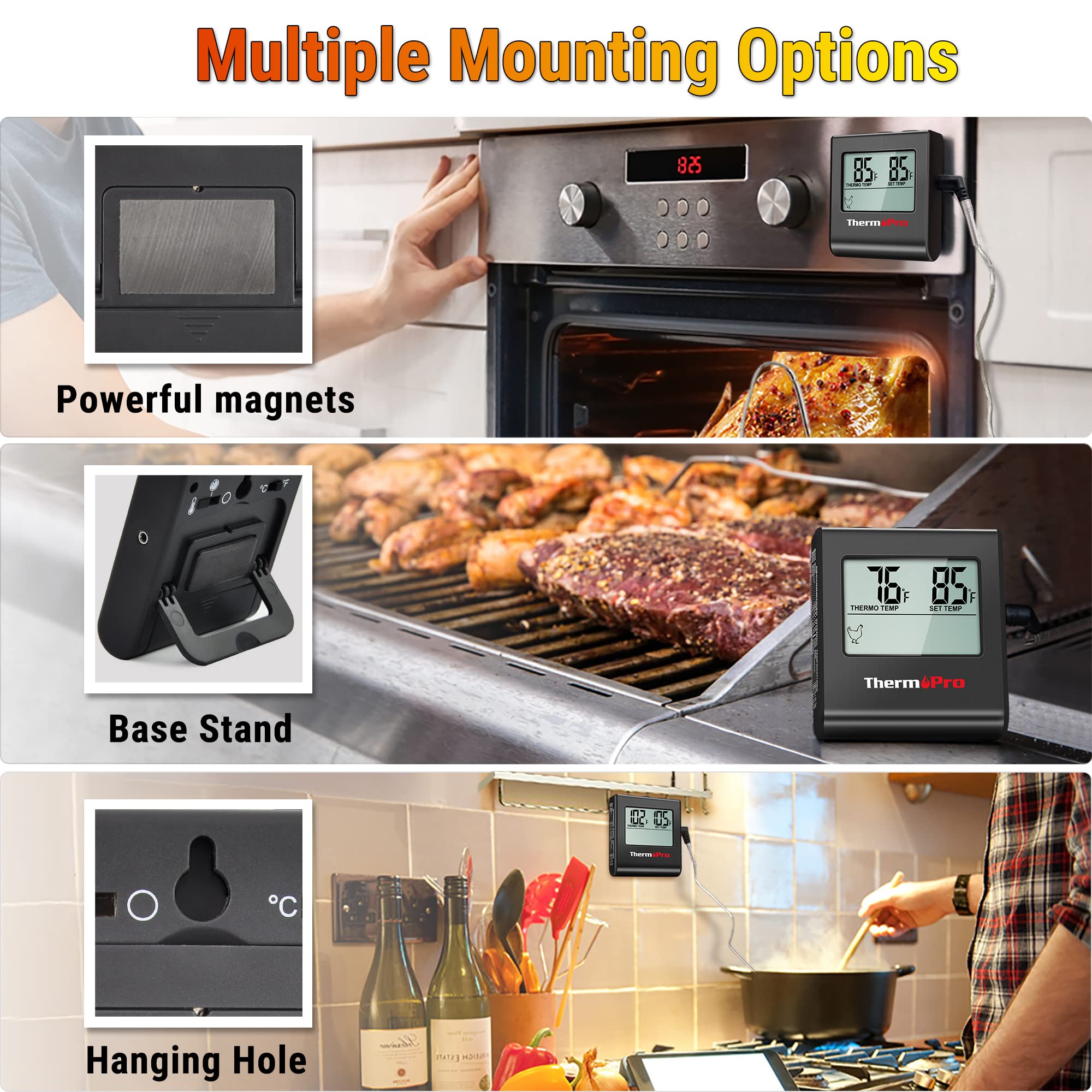 Foto 6 | Termómetro Digital Para Carne Thermopro Tp16 Lcd Con Temporizador Y Sonda - Venta Internacional.