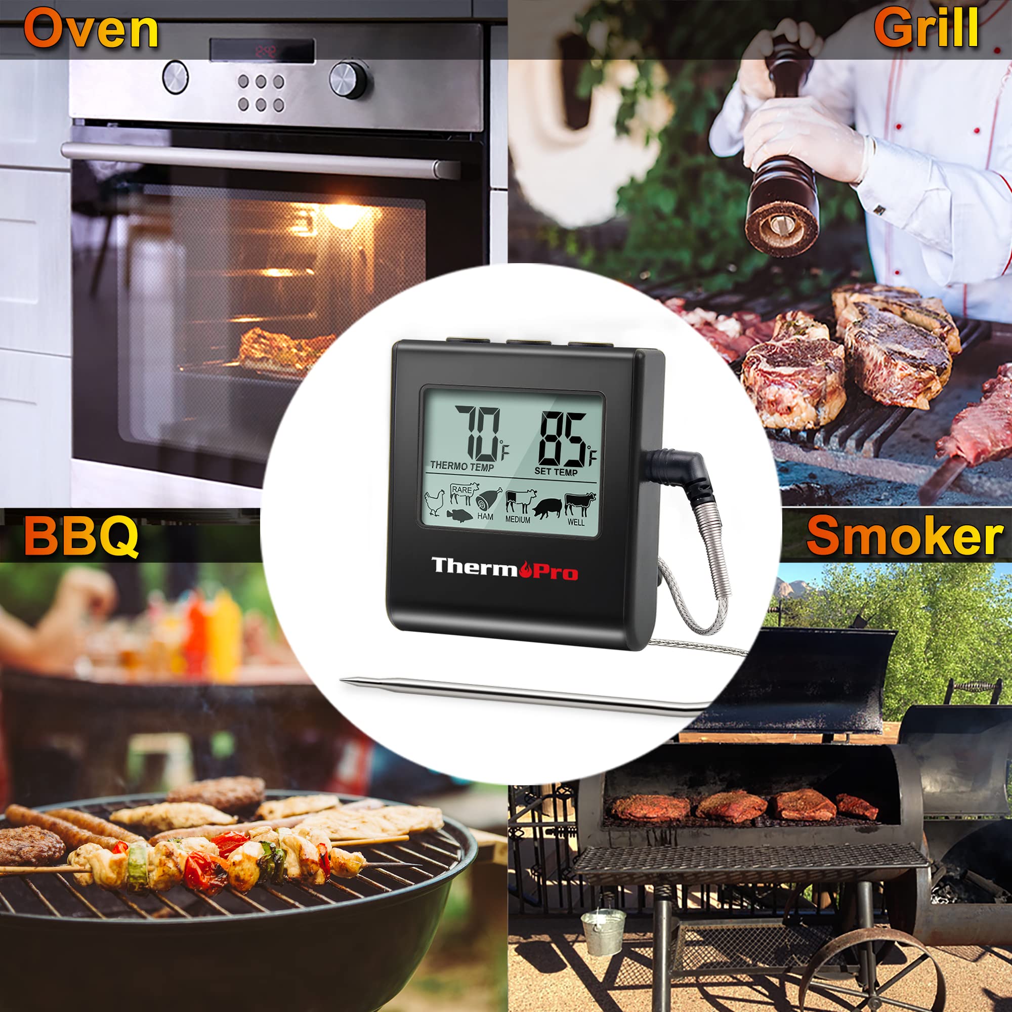 Foto 8 pulgar | Termómetro Digital Para Carne Thermopro Tp16 Lcd Con Temporizador Y Sonda - Venta Internacional.