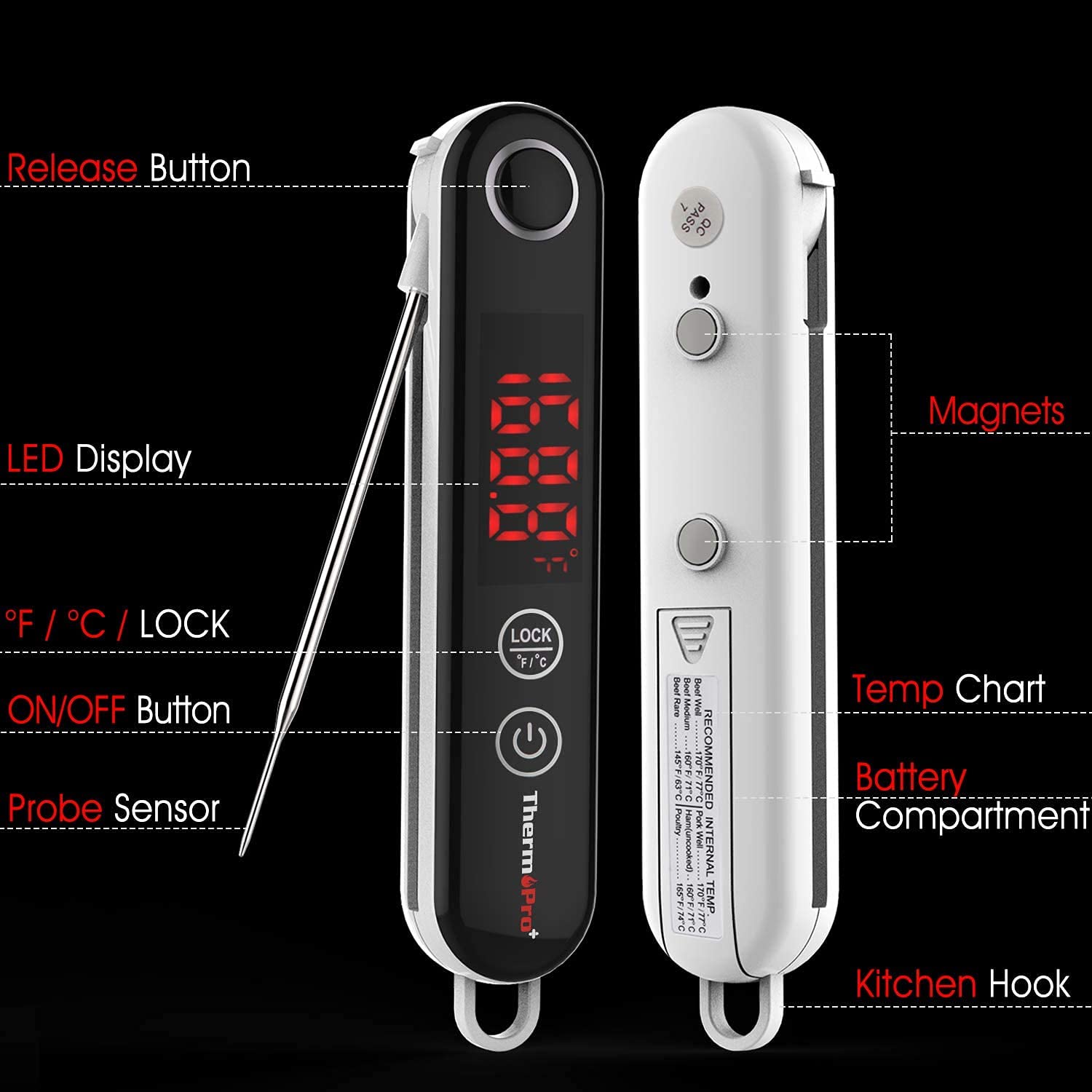 Foto 7 | Termómetro Digital Para Carne Thermopro Tp18 De Lectura Instantánea - Venta Internacional.
