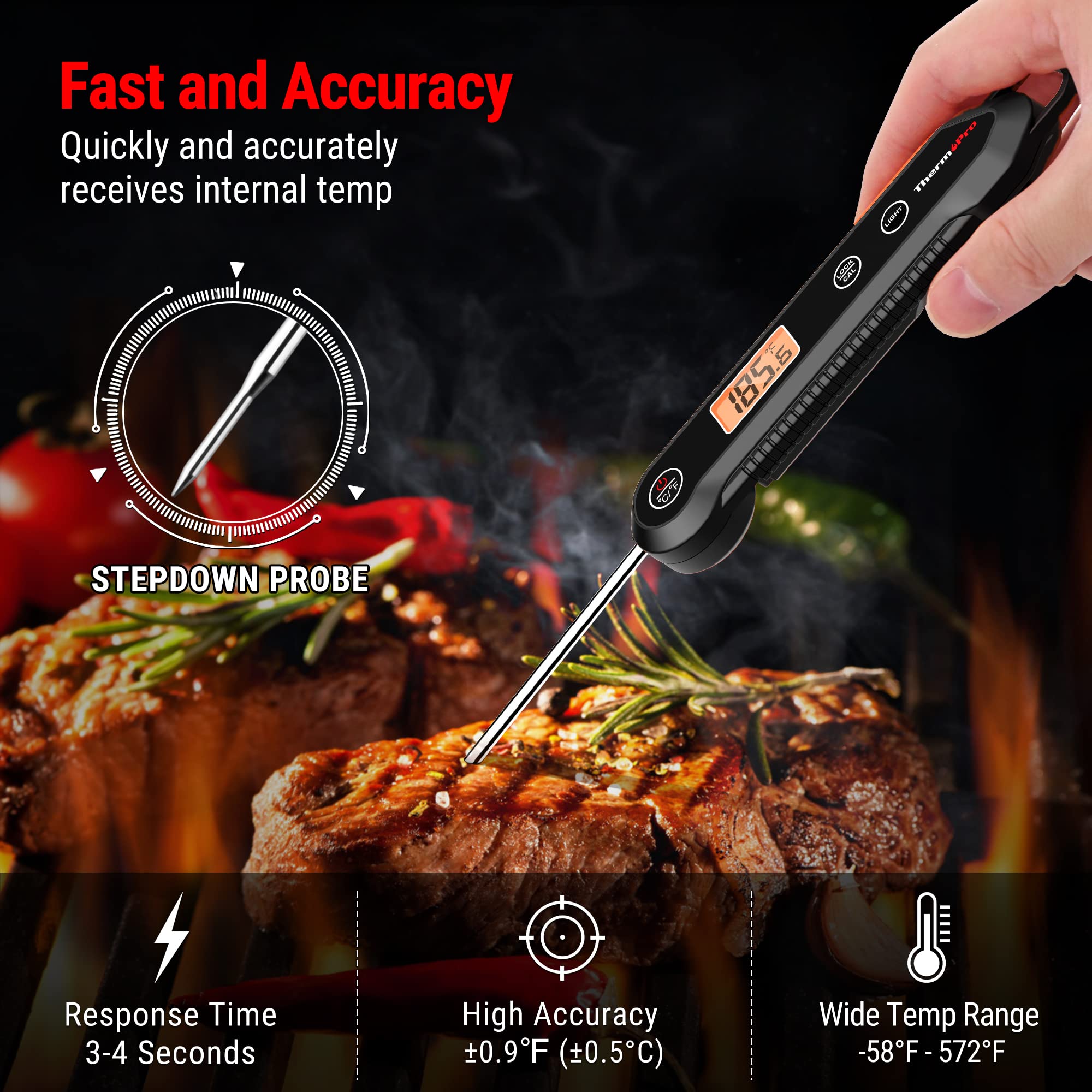 Foto 2 | Termómetro Digital Para Carne Thermopro  Lectura Instantánea  Resistente Al Agua - Venta Internacional.
