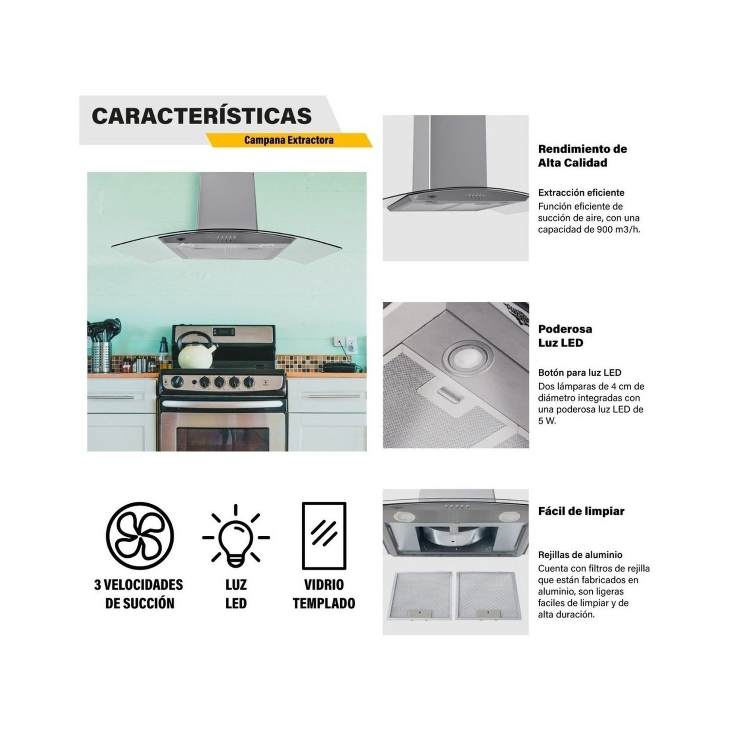 Foto 4 pulgar | Combo Campana y Parrilla de Cristal Gutstark Home 5 Quemadores