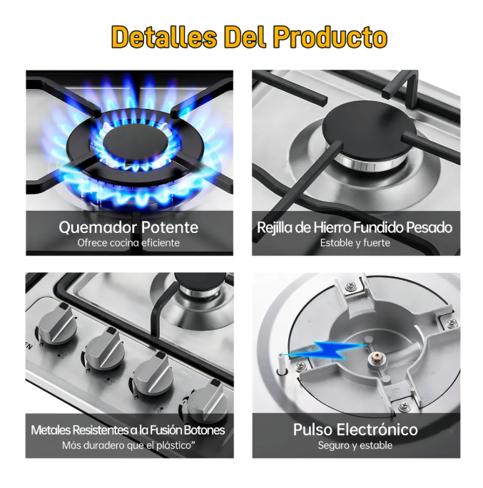 Foto 4 pulgar | Parrilla de Gas Empotrable 4 Quemadores de Acero Inoxidable