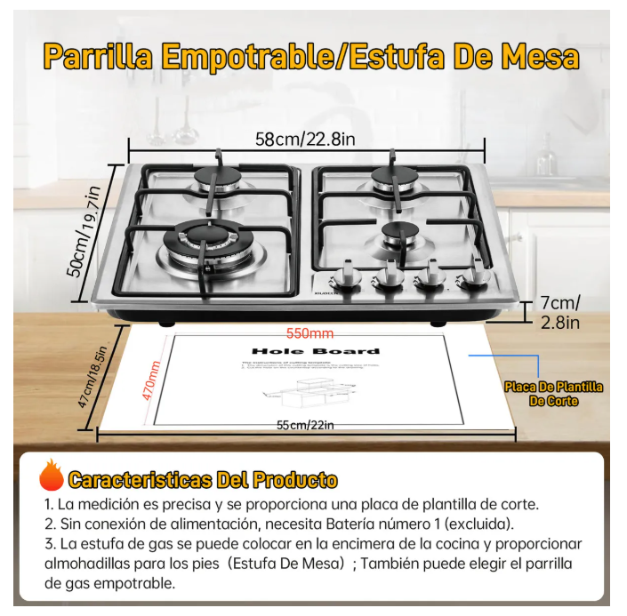 Foto 4 | Parrilla de Gas Empotrable 4 Quemadores de Acero Inoxidable