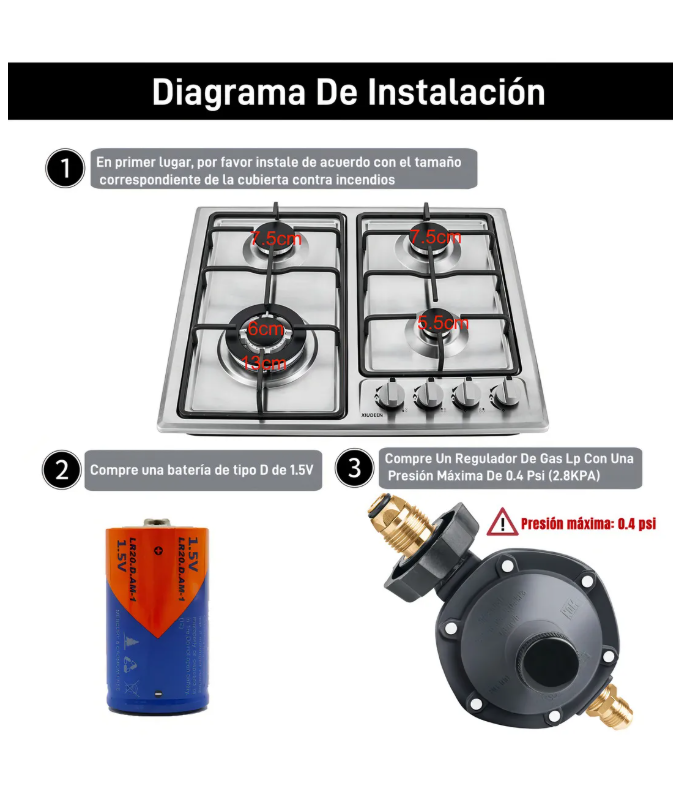 Foto 7 pulgar | Parrilla de Gas Empotrable 4 Quemadores de Acero Inoxidable