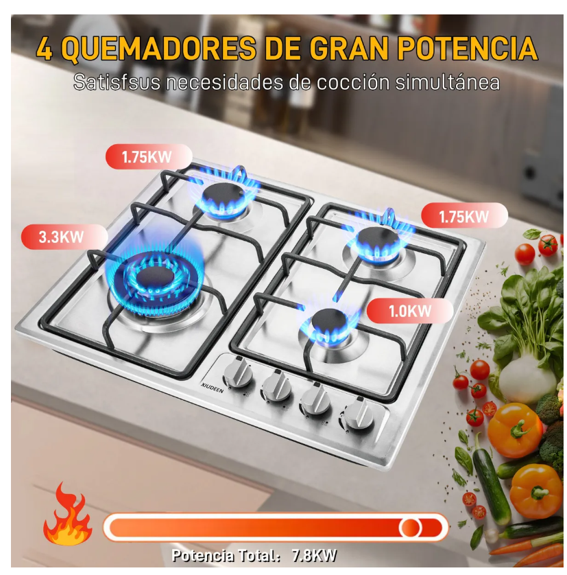 Foto 4 pulgar | Parrilla de Gas Empotrable de Mesa 4 Quemadores de Acero Inoxidable