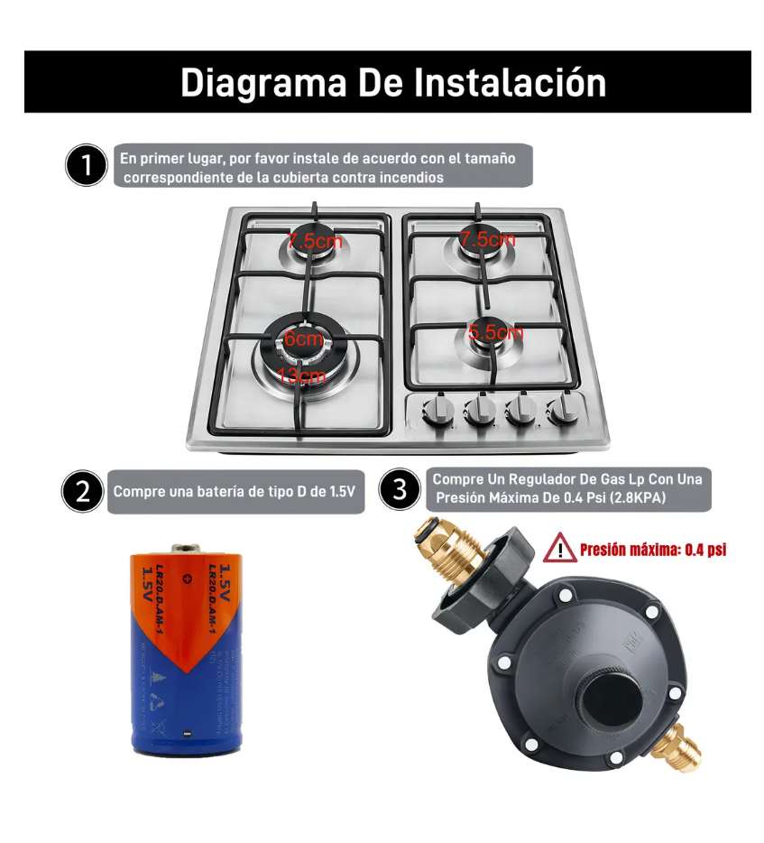 Foto 5 | Parrilla de Gas Empotrable de Mesa 4 Quemadores de Acero Inoxidable