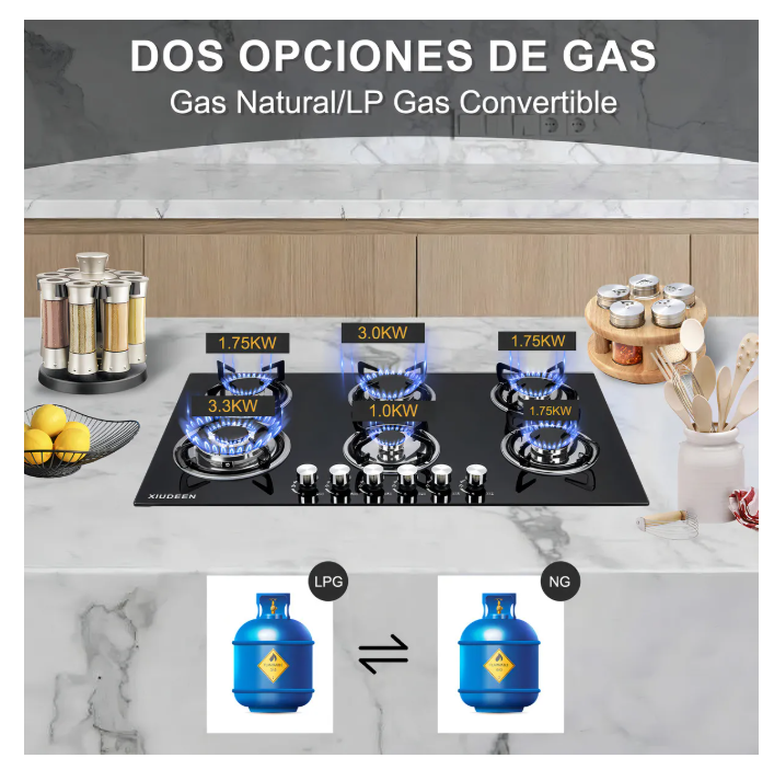 Foto 3 pulgar | Parrilla de Gas Empotrable 6 Quemadores Cristal Templado Negro