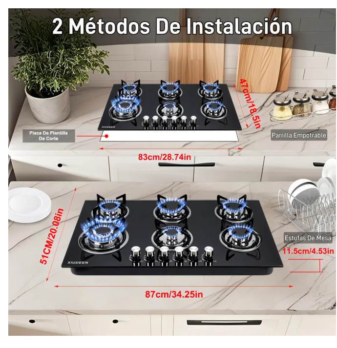 Foto 4 pulgar | Parrilla de Gas Empotrable 6 Quemadores Cristal Templado Negro