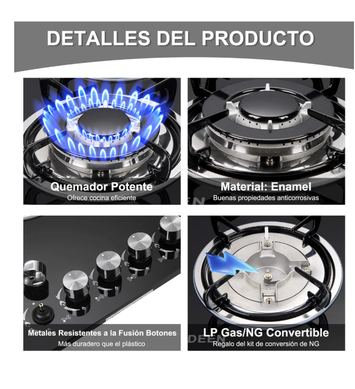 Foto 3 | Parrilla de Gas Empotrable Cristal Templado Negra
