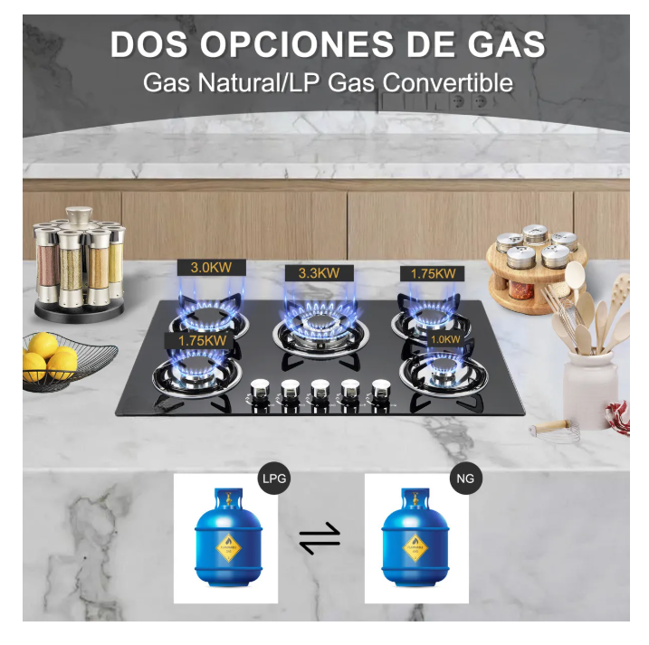 Foto 7 pulgar | Parrilla de Gas Empotrable Cristal Templado Negra