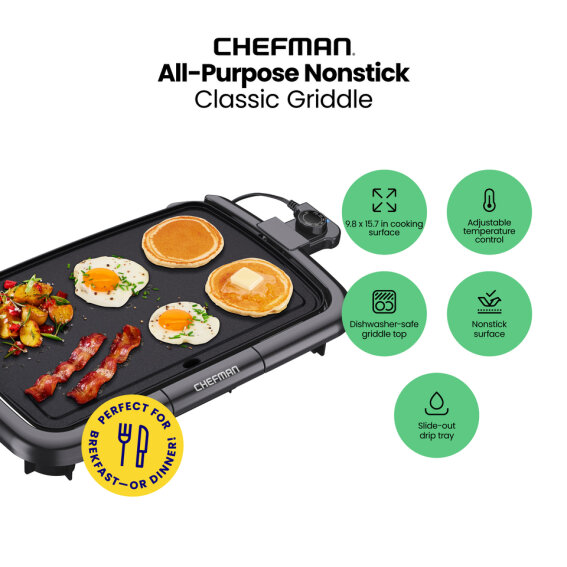 Foto 3 | Plancha Eléctrica Chefman Negro con Control de Temperatura Extraíble