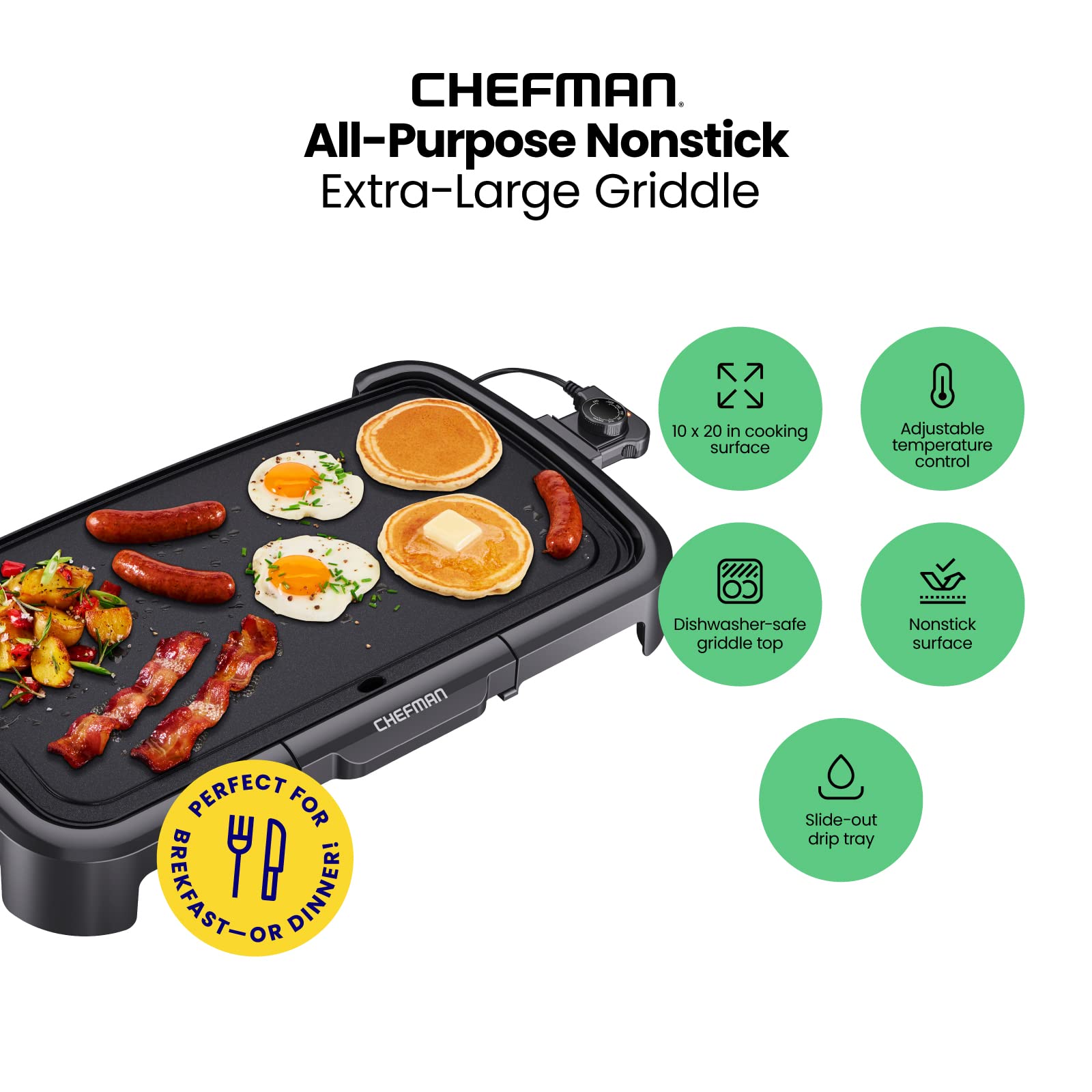 Foto 3 pulgar | Plancha Eléctrica Chefman Xl con Control de Temperatura Extraíble - Venta Internacional