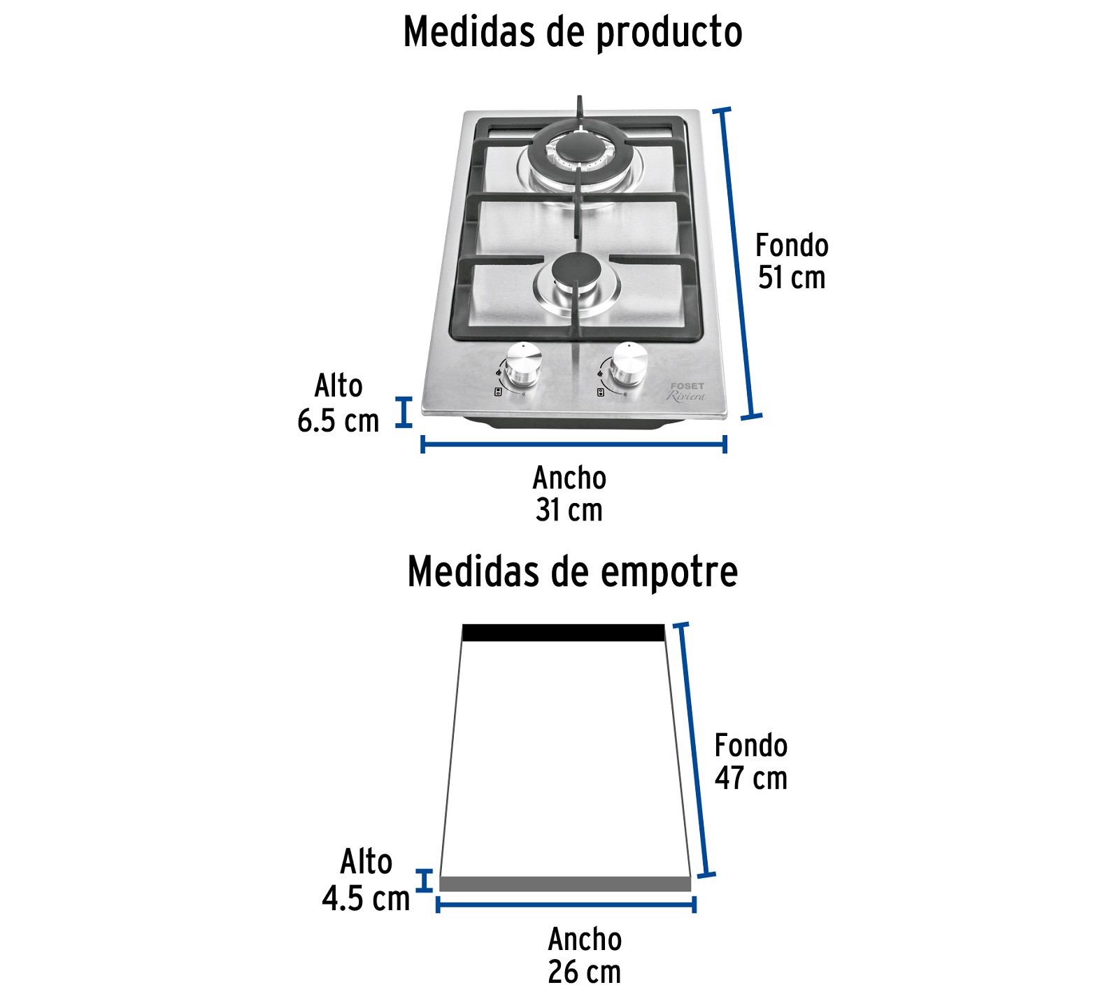 Foto 4 pulgar | Parrilla de Gas Empotrable 30 cm 2 Quemadores Acero Inoxidable