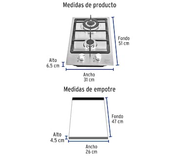 Foto 3 | Parrilla de Gas Empotrable 30 cm 2 Quemadores Acero Inoxidable