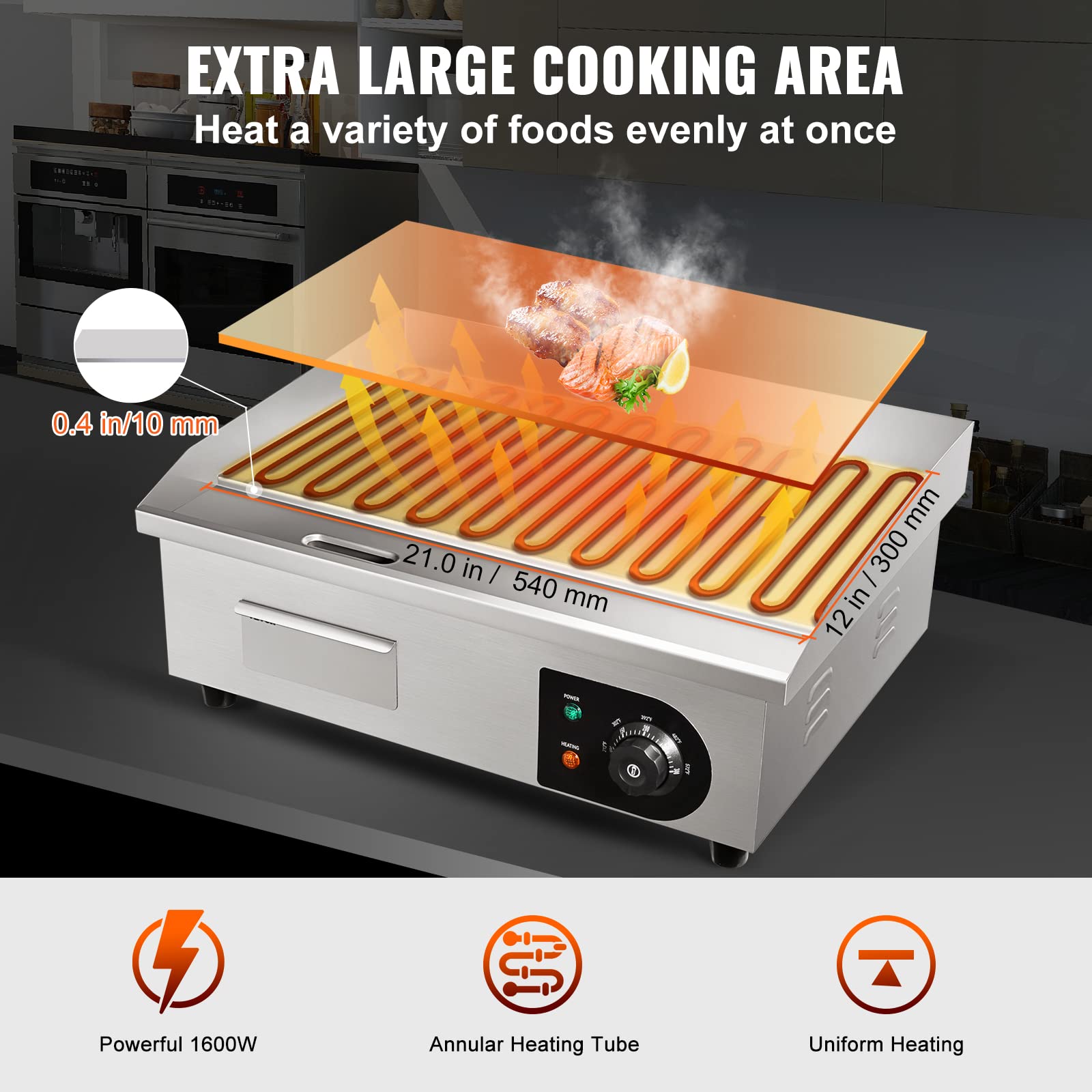 Foto 3 | Plancha Eléctrica De Sobremesa Vevor 1600 W De 22 Pulgadas Con Control De Temperatura - Venta Internacional.