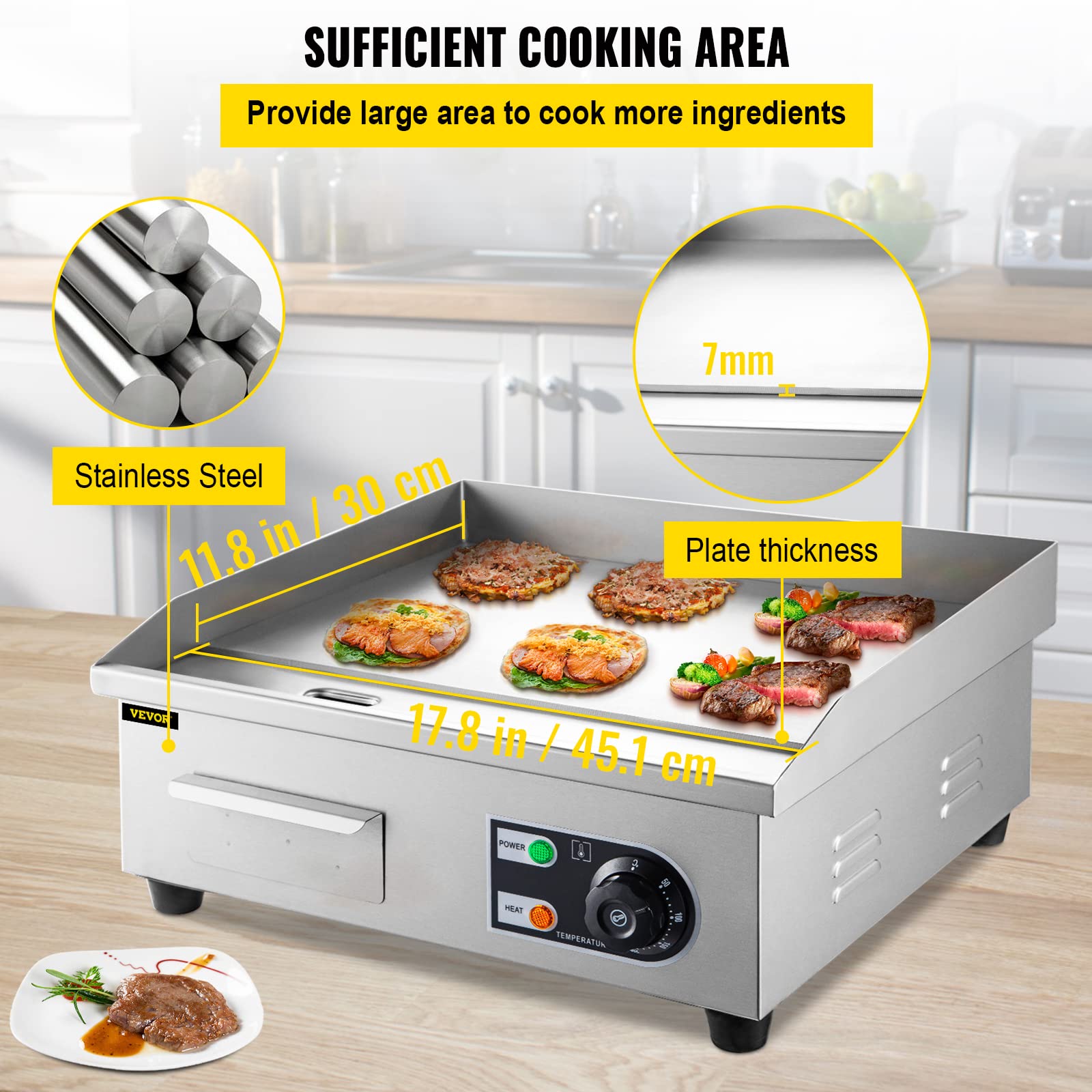 Foto 4 pulgar | Plancha Eléctrica Vevor Commercial 18 Teppanyaki Grill 1600w - Venta Internacional.