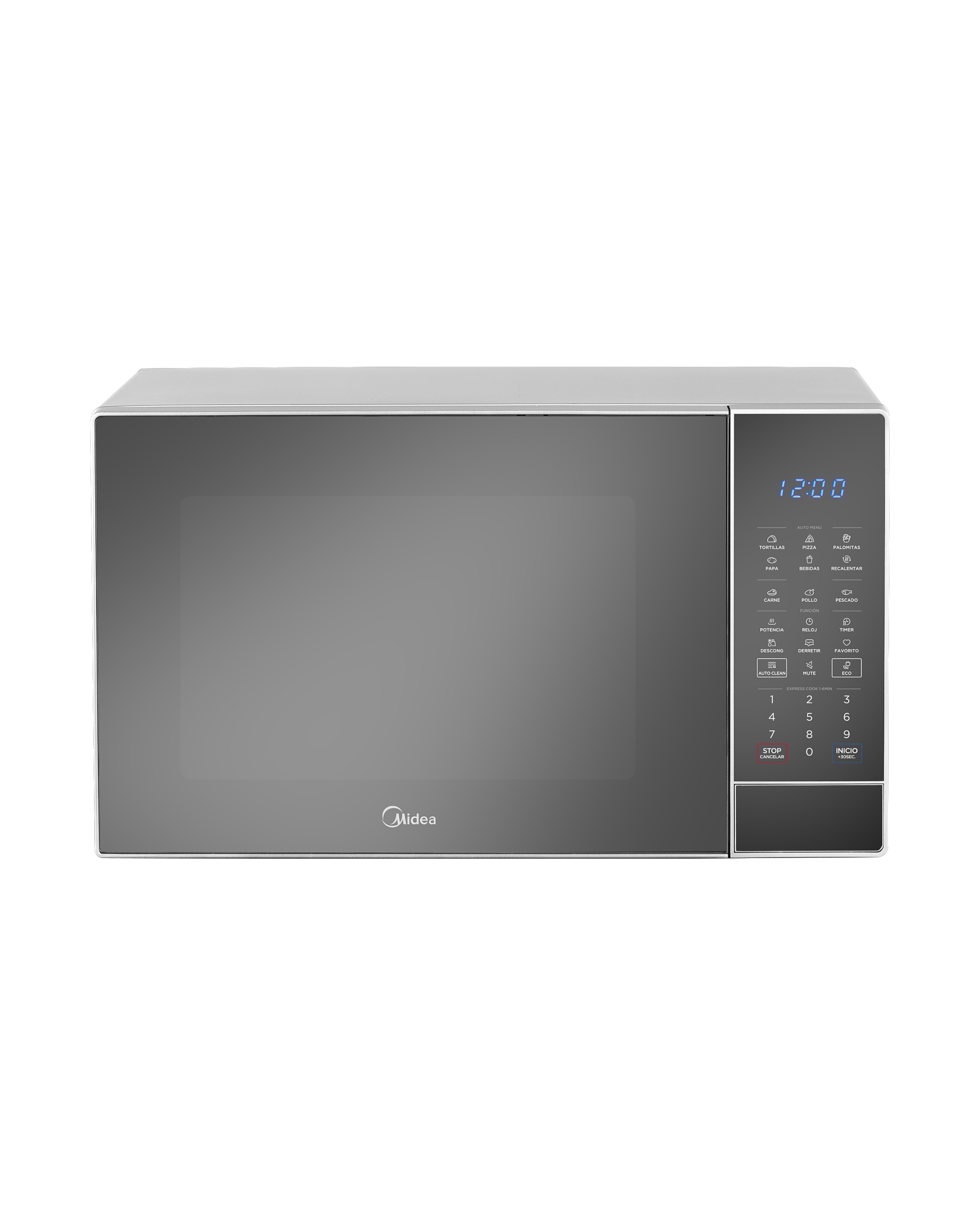 Horno De Microondas Midea 1.4 Pies Cúbicos 40l Smarteco Silver Puerta Espejo