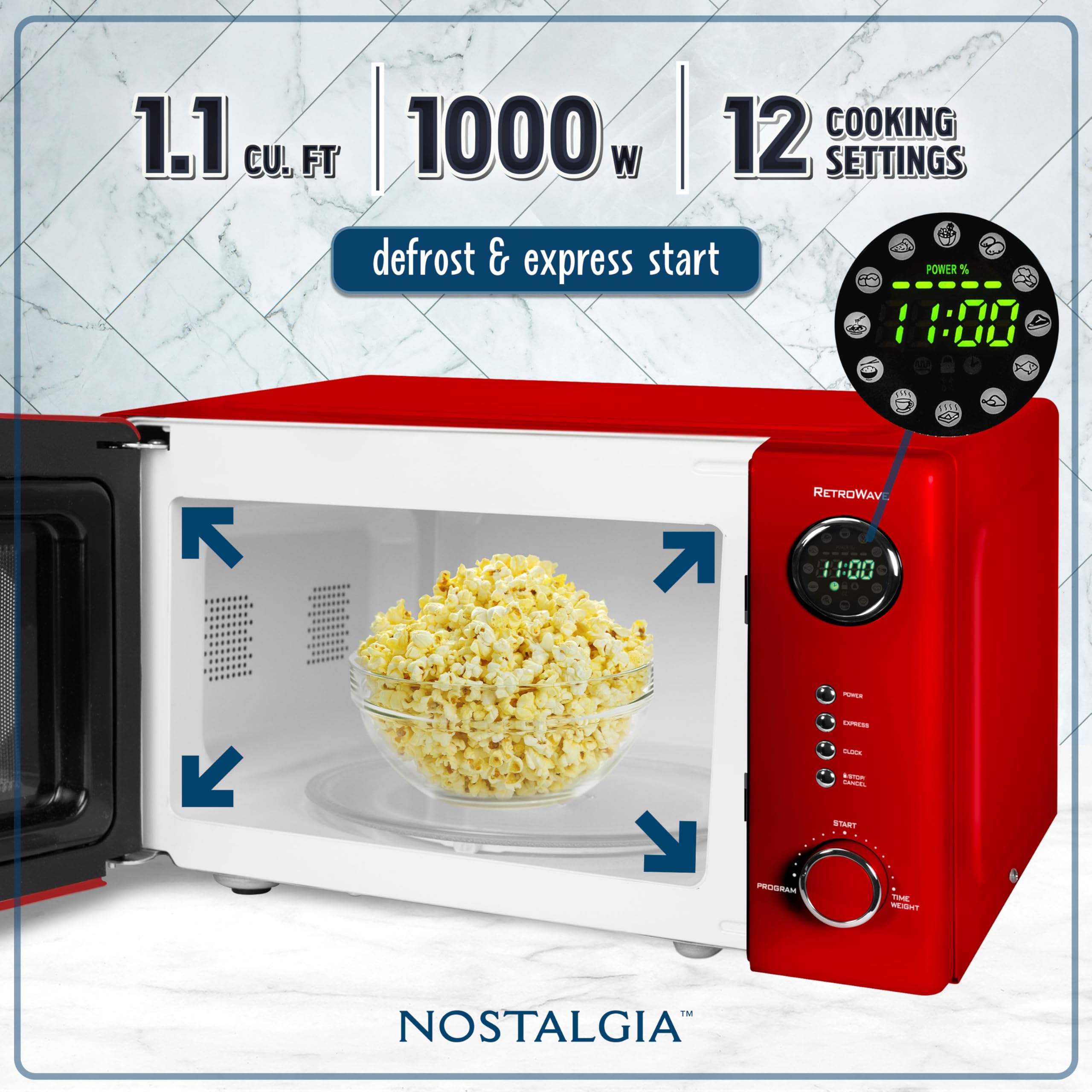 Foto 3 pulgar | Horno de Microondas Nostalgia NRMO11RR6A 1.1 Pies Cúbicos 1000 W Rojo - Venta Internacional