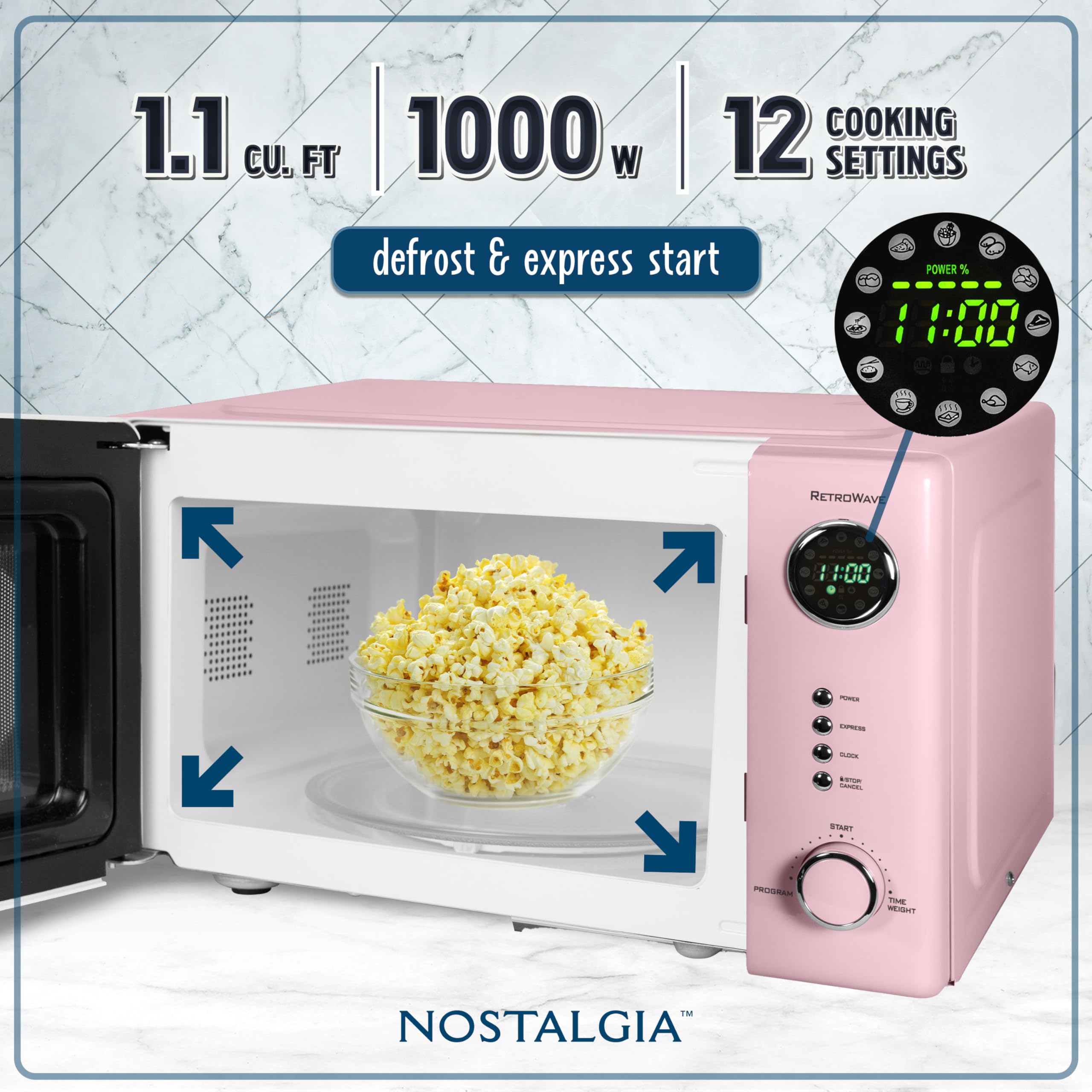 Foto 2 | Horno de Microondas Nostalgia NRMO11PK6A 1.1 Pies Cúbicos 1000 W Rosa - Venta Internacional