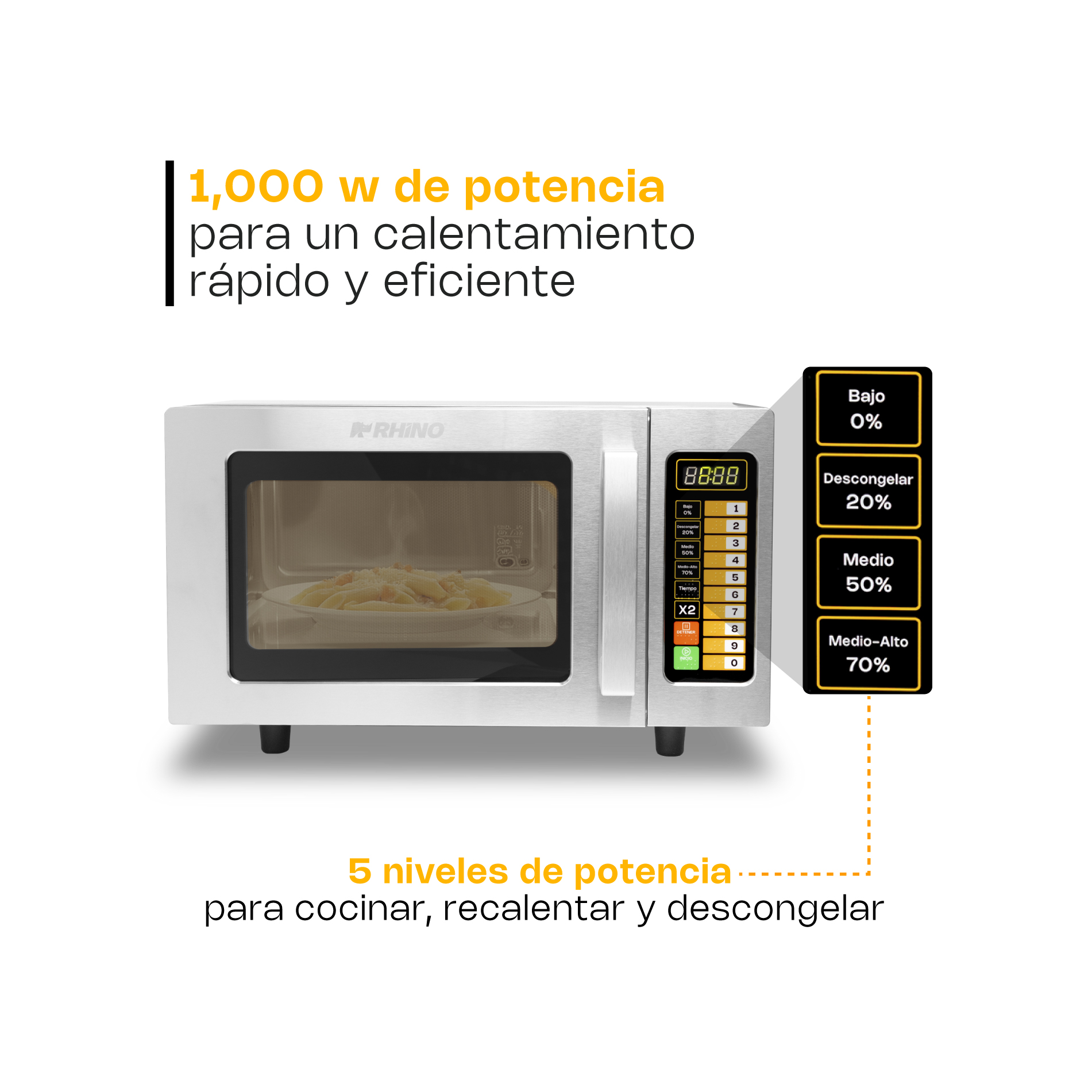 Foto 3 pulgar | Microondas Industrial Digital Rhino, 1000w De Potencia, 0.9 Pies Cúbicos, Acero Inoxidable, Alta Eficiencia Y Seguridad