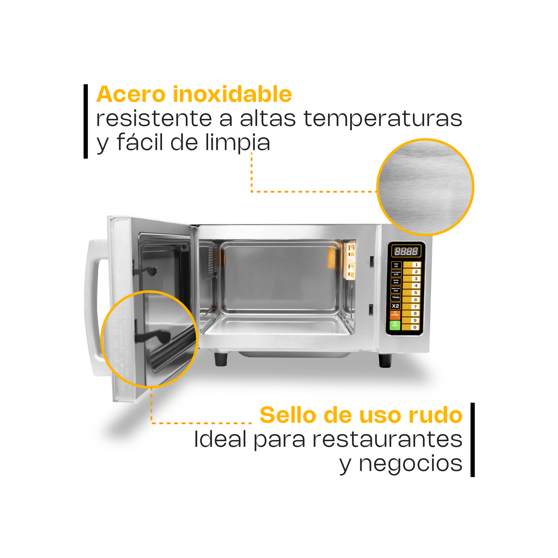 Foto 6 pulgar | Microondas Industrial Digital Rhino, 1000w De Potencia, 0.9 Pies Cúbicos, Acero Inoxidable, Alta Eficiencia Y Seguridad