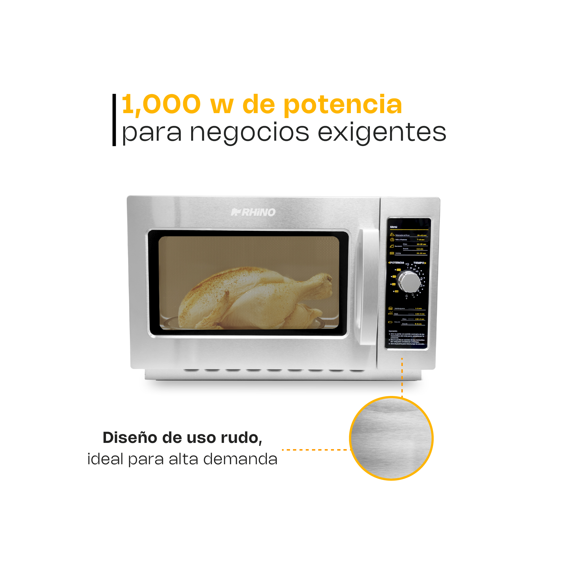 Foto 4 pulgar | Microondas Industrial Análogo Rhino, 1000w De Potencia, 1.2 Pies Cúbicos, Acero Inoxidable